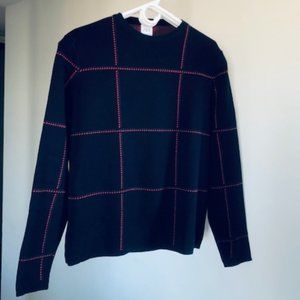 ❄ ZARA KNIT SWEATER - 100% COTTON - BLACK WITH RED and GREY STRIPES